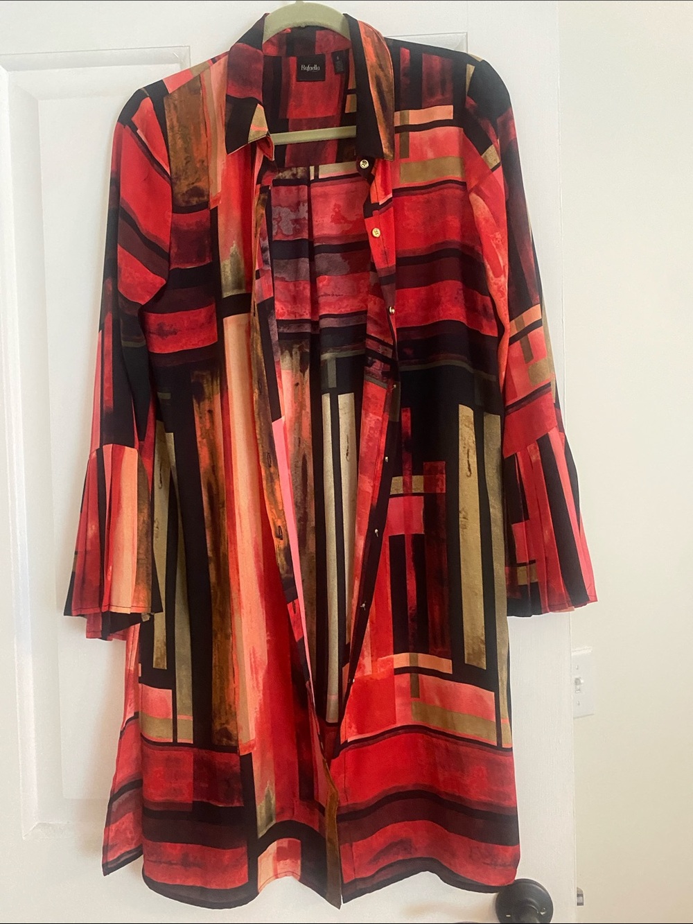 Abstract Red & Black Long Button Front Jacket